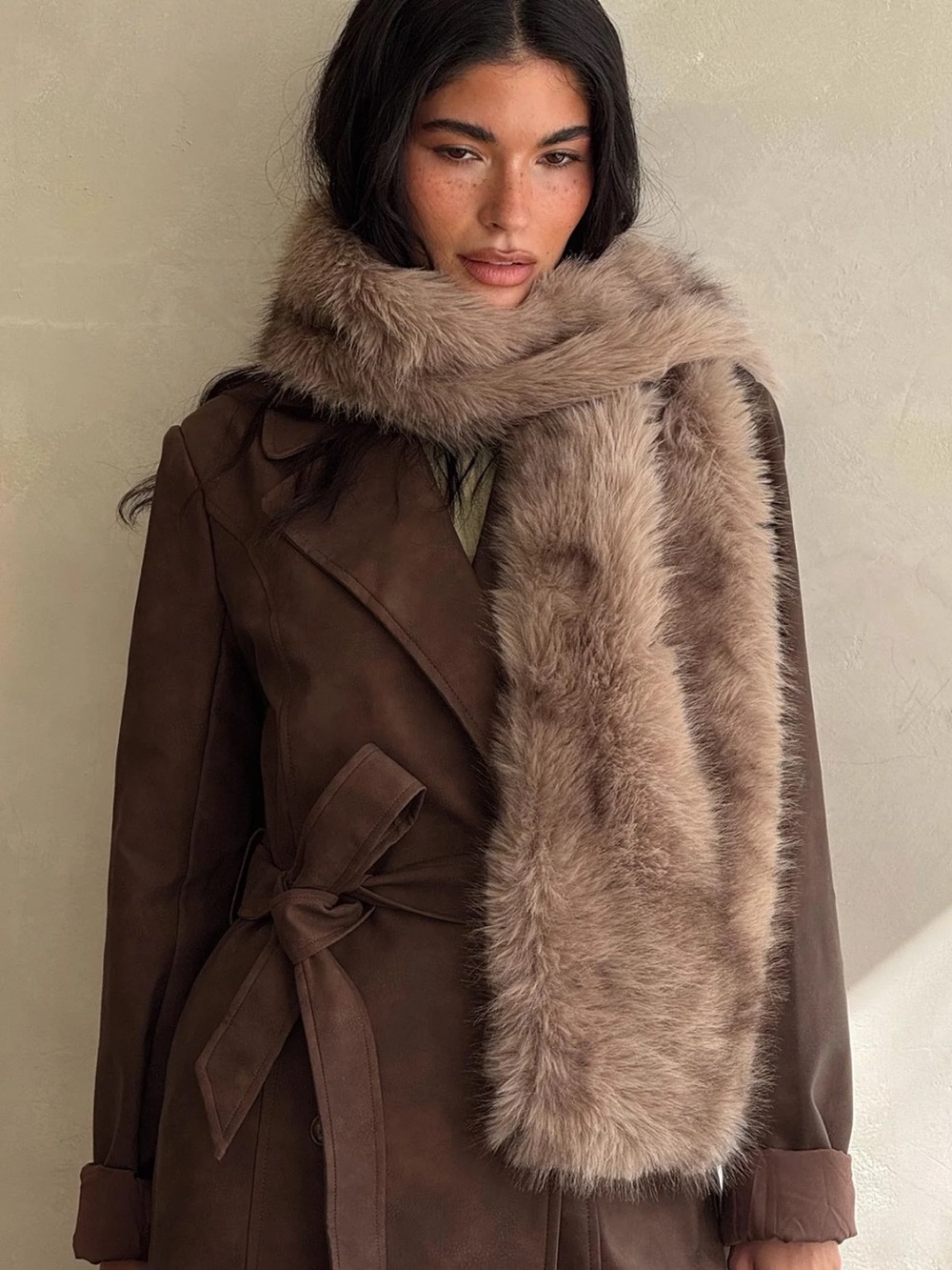 Princess Polly Freeze Fluffy Scarf Brown Bambi faux fur tan beige tawny light